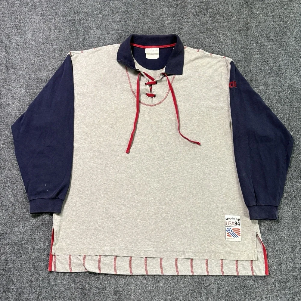Vintage Adidas 1994 World Cup Polo Shirt XL Long Sleeve ColorBlock 90s Soccer